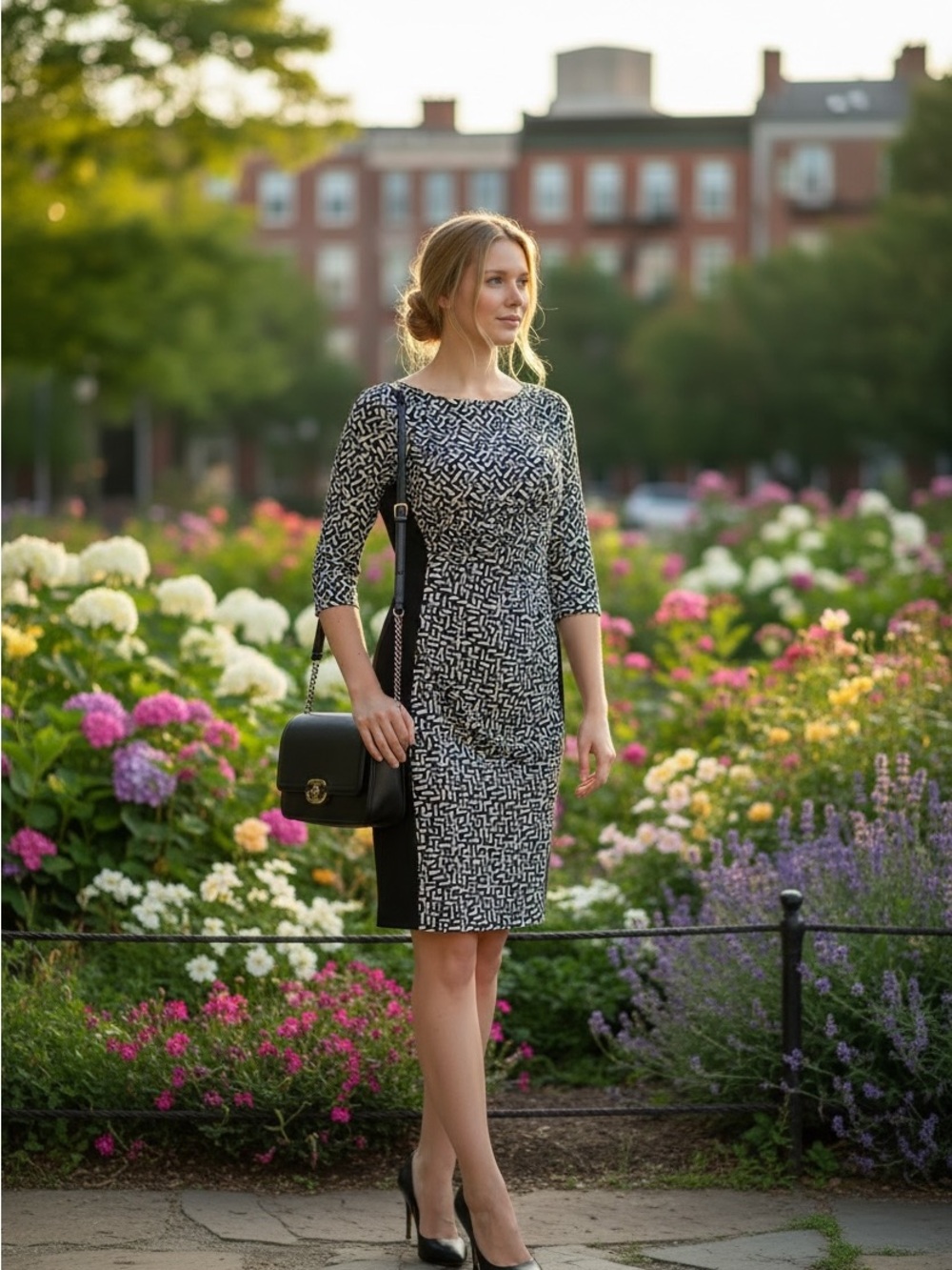 Lauren Ralph Lauren Geometric Print Sheath Dress | Size 2P | Black/White